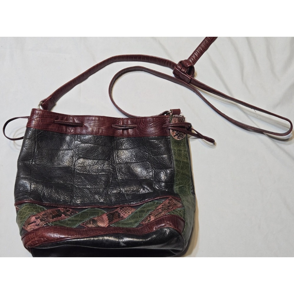 VTG Sharif Leather Exotic Tote Bucket bag Purse Patchwork Med USA Clean Soft